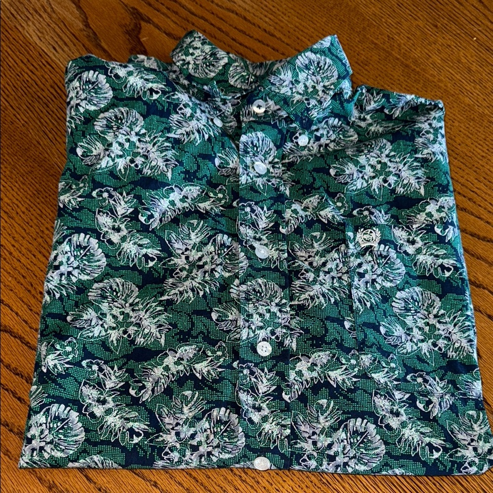 Cinch Green and White Floral Shirt